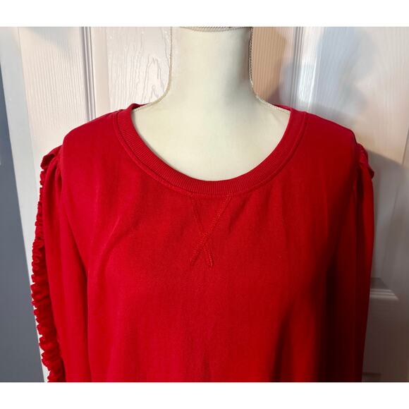 Crown & Ivy top 2x Red Pullover Womens Long Sleeve With Ruffled sleeve - Picture 2 of 6